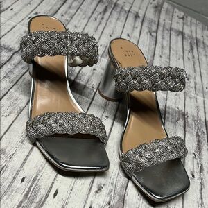 A New Day Silver Braided rhinestone Strap Heels